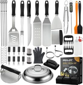 Grilljoy Griddle Accessories Set With Robust Plastic Handle, All-in-One Griddle Tools Kit For Flat Top Grills Teppanyaki Hibachi, Stainless Steel (Option: Forty Six PCS-Stainless Steel)