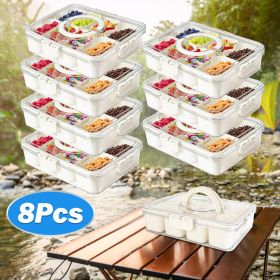 Divided Serving Tray 8 Compartments Snack Box Charcuterie Container Clear Snack Platter Organizer Storage Box with Lid Handle for Candy Nuts Cook (Quantity: 8Pcs)