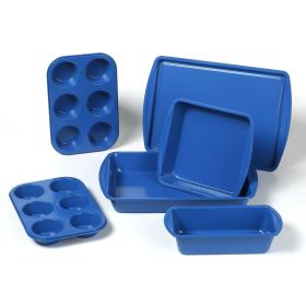 6 Piece Non-Stick Bakeware Sets, Easy for Release and Clean up, Carbon Steel (Color: Blue)